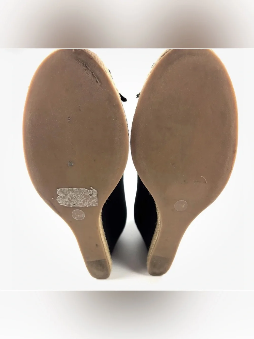 Tory Burch Jackie Espadrille Wedge Pumps Black Canvas Peep Toe Bow Size 8